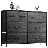 WLIVE Dresser for Bedroom with 8 Drawers, Wide Fabric Dresser for Storage and Organization, Bedroom Dressers, Chest of Drawers for Living Room, Closet, Hallway, Charcoal Black Wood Grain Print