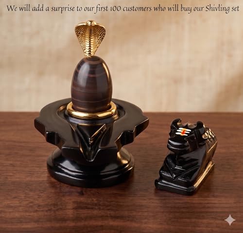 Generic Narmadeshwar Shivling with Golden Brass Snake & Stone Nandi - Image 3