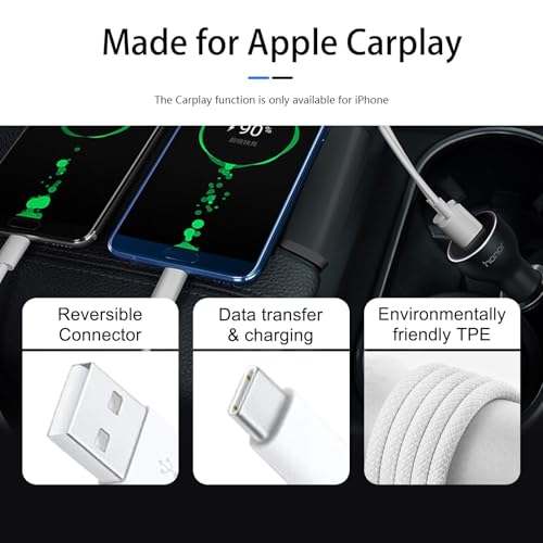 Image of Compatible Car Carplay Cable for Apple 60W USB-C Woven Charger Charging Cord for iPhone 16 15 iPhone 15 Pro Max 15 Plus,AirPods 4, AirPods Pro 2nd,iPad 10th iPad Pro iPad Air USB A to USB C Cable Wire