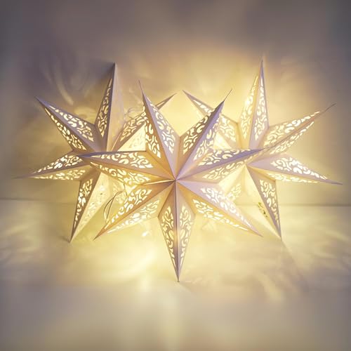 Paper Star Lanterns, Stars Hanging 3Pcs Christmas Paper Lampshade 7 Pointed Star Hanging Decorations for Christmas New Year Wedding Party Birthday decoración navideña 17.71inch