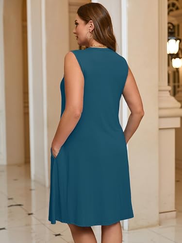 Image of AusLook Plus Size Midi Dress for Women Sleeveless Casual Summer Tank Dress with Pockets A-Line Loose Swing Dress 1-5X