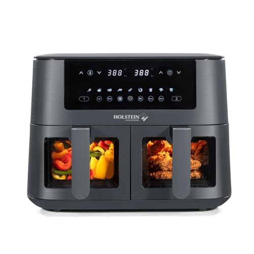 Holstein Housewares 8.4 QT Dual Basket Digital Air Fryer with LED touchscreen – Family Size Viewing Windows, Air Technology for Less Oil Use, Fry, Bake, Grill Roast, 8-in-1 Appliance