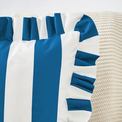 MONDAY MOOSE Decorative Throw Pillow Covers, Set of 2 Water-Resistant Striped Design with Ruffle Edge for Outdoor/Indoor Use, Pillow Inserts Not Included (18x18 inch, White/Blue) by MONDAY MOOSE - Image 7