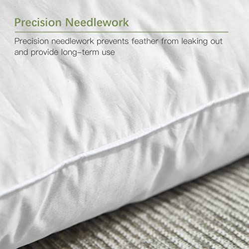 Queen Size Goose Feather Down Pillows Set Of 2, Bed Pillows For Sleeping Covered With 100% Cotton Shell,Extra Soft & Breathable White Pillows 2 Pack For Back,Stomach Or Side Sleepers (Queen,20"X28") #TOP3