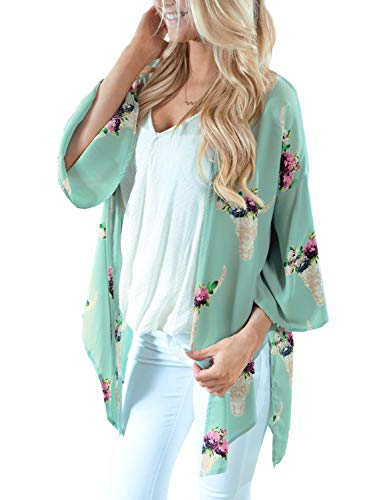MayBuy Kimonos for Women Open Front Cover Ups for Swimwear Women Wrap Top (Light Green, XL) - Thumbnail 3