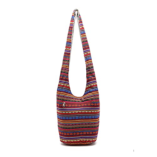 PORRASSO Bolso Bandolera Hippie Bolsa de Hombro Mujer Bolso Cruzado de Algodón Tote Bolsas de Mensajero Ligero para Viaje Playa Escuela Senderismo Picnic Rojo