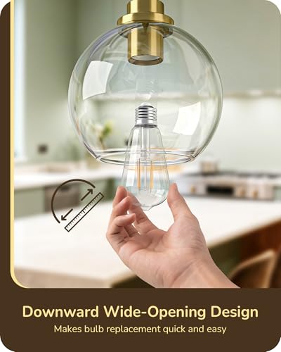EDISHINE 2-Pack Pendant Light Kitchen Island Clear Glass Globe Gold - image 5