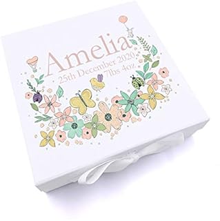 ukgiftstoreonline Personalised Baby Girl Keepsake Memory Box Flower Design UV-3 (Large)