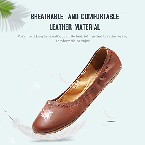 Women's Ballet Flat Lambskin Loafers Classic Round Toe Ballerina Casual Ladies Leather Shoes Foldable Portable Travel… - Image 3