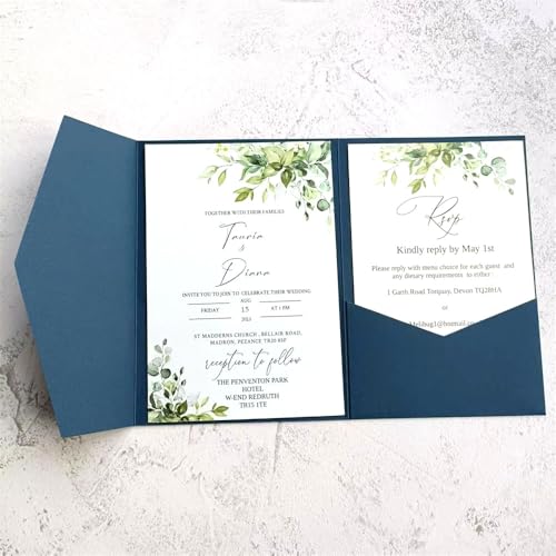 Décoration de fête MillaSaw avec pochette d'invitation bleu mat haut de gamme
