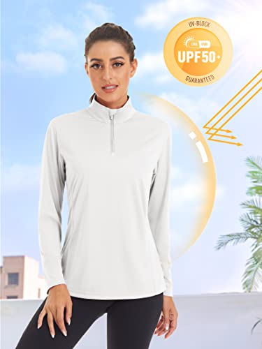 Tacvasen Womens Sun Protection Shirts Spf Shirt Long Sleeve Blouse Quick Dry Travel Zipper Top White, M #TOP2