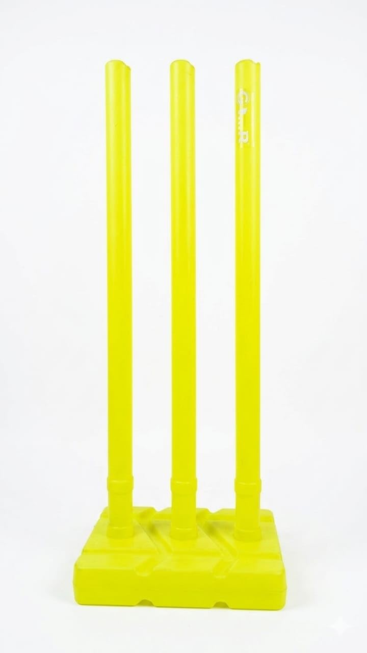 Plastic Cricket Stumps with Base, Yellow, Free Standing, Set of 3-image-40