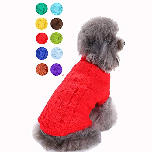Image of Dog Sweater Soft Warm Turtleneck Knitted Clothes for Small Medium Large Pet | Comfy Wool Knit, Turtleneck & Classic Design, Easy on /off, Warm Winter Girls Boys Dogs Christmas Sweaters, Red, L