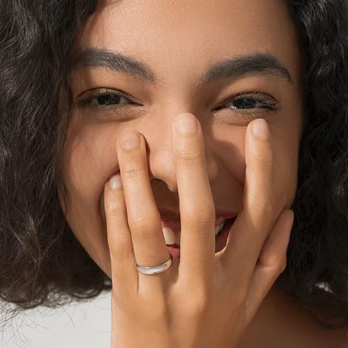 Image of BORUO 925 Sterling Silver Ring| 14K Gold Plated Waterproof Stacking Rings| Plain Dome Tarnish Resistant Comfort Fit Wedding Band Gifts for Special Occasions 1.5mm 2mm 3mm Band Size 4-12