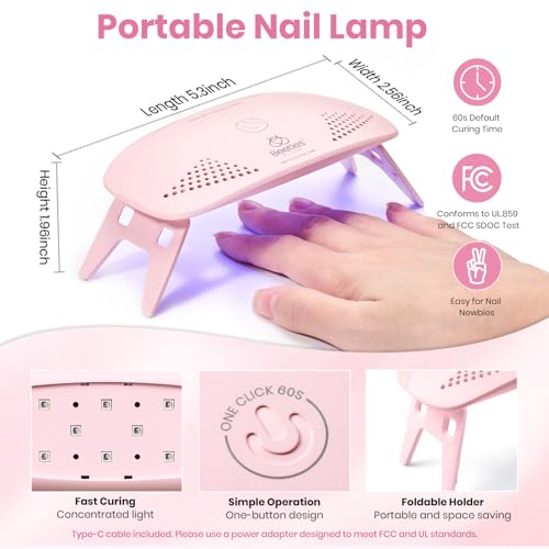 Image of Beetles 2 Colors 10ML HEMA-Free White Pink Gel Nail Kit with U V Light, 6 Pcs Sakura Snow Gel Polish Set French Tips DIY Manicure Kit with Base & Top Coat Soak Off Home Salon Travel Gifts for Women