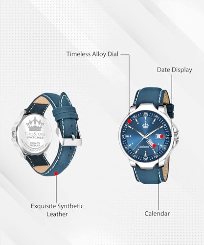 Image of LIMESTONE Men's Analog Quartz Watch with Day & Date Display, Leather /Silicone Strap - Casual & Formal Wrist Watch for Men