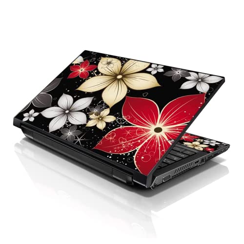Image of LSS 17 17.3 Inches Laptop Notebook Skin Sticker with 2 Wrist Pads - Reusable Cover Protector Vinyl Sticker Cover Decal Fits 17 inch - 19 inch HP Asus Acer Samsung - Black Grey Flower Leaves