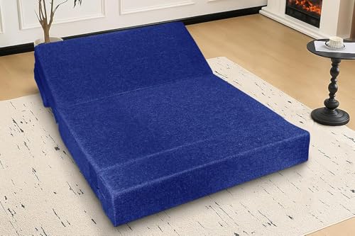 Image of Foldable 2 Seater Sofa Cum Bed, Sofa Bed 4 X 6 Feet, Jute Fabric- Washable Cover- Including Two Cushion Perfect for Home & Office - Blue Color