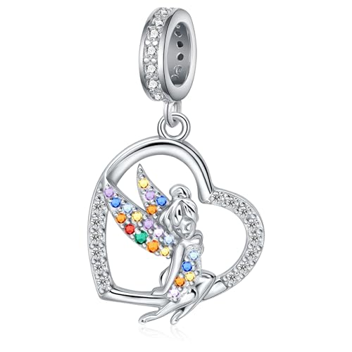 Fairy Charms Beads 925 Sterling Silver Flower Fairy Charms for Bracelets with Colored Zircon Elf Christmas Jewelry Gift for Women