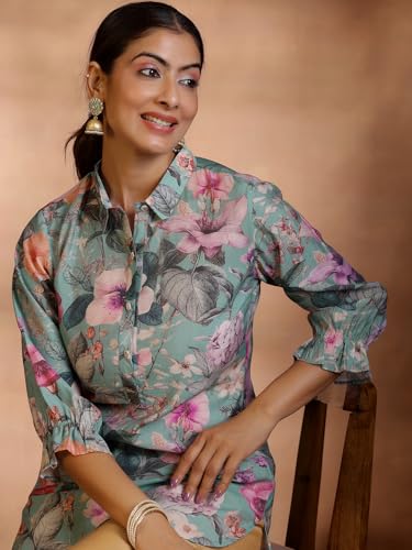 Image of Gerua Sea Green Printed Straight Kurti