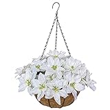 Lopkey Artificial Poinsettia with Hanging Basket Christmas Flower Hanging Planter for New Yeaer Porc
