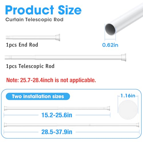 Image of MEXAU White Tension Curtain Rods18 to 36 Inch,Small Curtain Rods No Drilling,Short Tension Rod,Adjustable Spring Rod for Windows,Door,Closet (Pack of 2)
