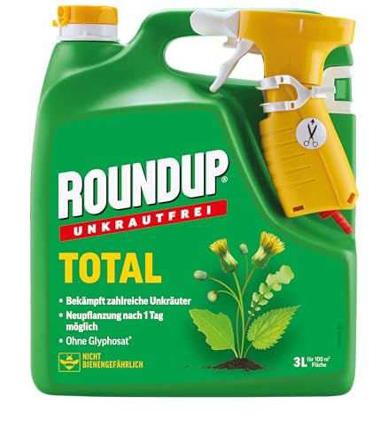 Roundup Unkrautfrei TOTAL, 3 Liter Sprühflasche, Unkrautvernichter, zur Bekämpfung von Unkräutern, Gräsern und Moos