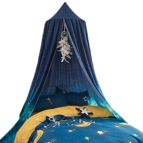 LOVFAS Children Bed Canopy Bed Canopy for Kids Extra Large Size Hanging Round Dome Kids Play Tent House Reading Nook for Boys,Girls,Bedroom Decor (Dark Blue)