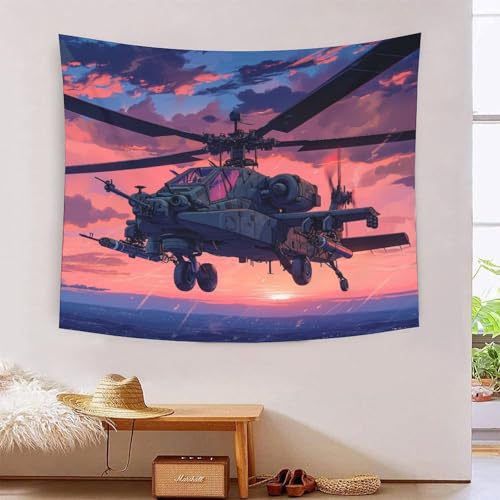 Hélicoptère de combat tapisserie murale décoration maison poster tissu polyester doux chambre