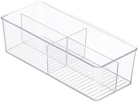 mDesign Caja organizadora de plástico para armario de cocina, 4 secciones divididas para estantes de despensa, encimeras, islas o armarios, para