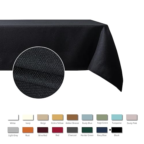 Image of maxmill Rectangle Textured Tablecloth Waterproof Spillproof Wrinkle Free Table Cloth, Kitchen Dining Tabletop Decoration, Fabric Table Cover for Outdoor and Indoor Use, 52 x 70 Inch, Black