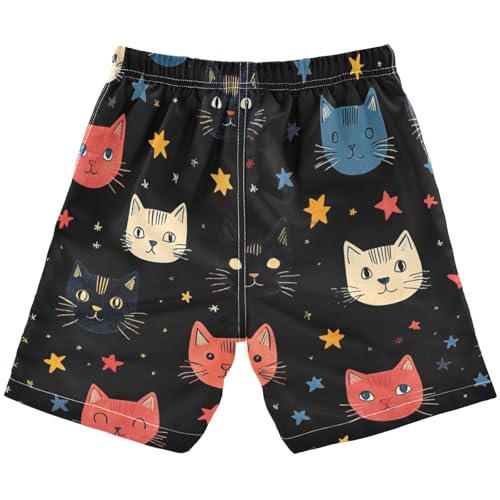 Boys Beach Board Shorts Cat Star Cartoon Animal Swim Trunk Teen Swimwear2