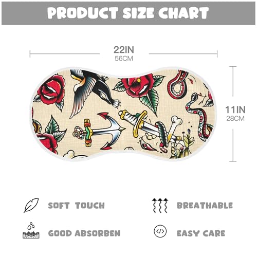 xigua Traditional Tattoo Baby Burp Cloths for Newborn Boys and Girls 2 Pack, Soft & Absorbent Cotton Baby Burp Cloth, Baby Washcloths, Newborn Towel, Burp Rags4