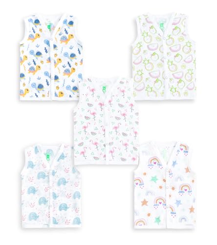 Image of YUV Baby Girls & Boys 100% Cotton Muslin Jabla Printed Snap Button T-Shirts, Pack of 5