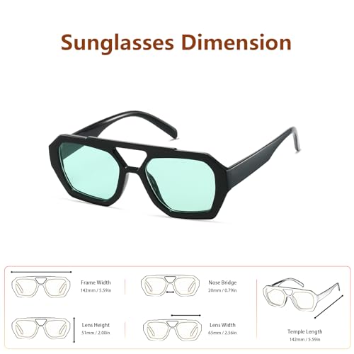 Image of Xpectrum Retro Trendy Aviator Sunglasses for Womens Mens Vintage Hexagonal Square Double Bridge Sun Glasses X9666 (Green), 65mm