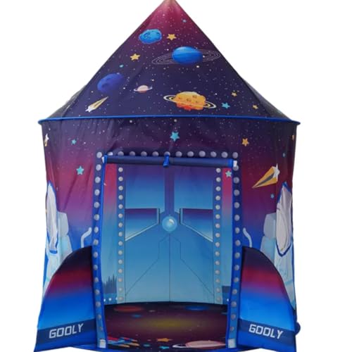 Tienda de campaña Infantil, Casita Infantil Exterior, Juguete para niños de 3 a 7 años, Casita de Tela, Regalo de cumpleaños, Temática Espacial (AZUL-01)
