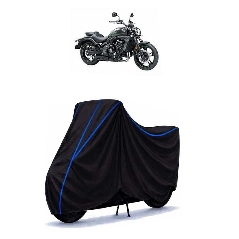 Image of Vulcan S Standard Bike Cover Water Resistant Universal Motorcycle Rain | Heavy Duty UV Protection, Dust, Scratch Indoor Outdoor All Weather with Black Blue Piping Elastic