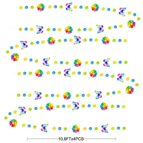Image of Rainbow Butterflies Sunflower Garland Colorful Blue Yellow Green Circle Dot Hanging Paper Streamer Banner for Spring Summer Birthday Engagement Wedding Bridal Shower Fiesta Party Decorations Supplies