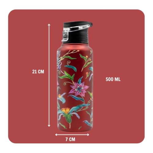 Image of VOIK Printed Stainless Steel Water Bottles for Kids, Office, Sports & Travel (750 ML) (Floral-Flipper)