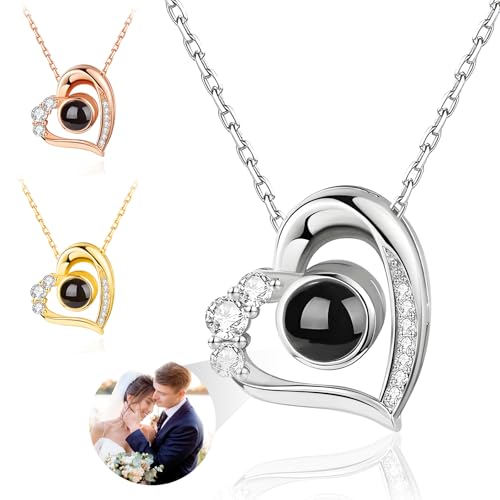 BEXOA Collier Photo Personnalisé,Pendentif en Argent 925 Avec Image Projetée Bijoux Cadeau Personnalisé pour Femmes Mère Copine Sœur Fille Anniversaire...