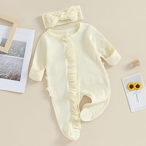 Newborn Baby Girl Coming Home Clothes Long Sleeve Jumpsuit and Headband Infant Fall Winter Outfits2