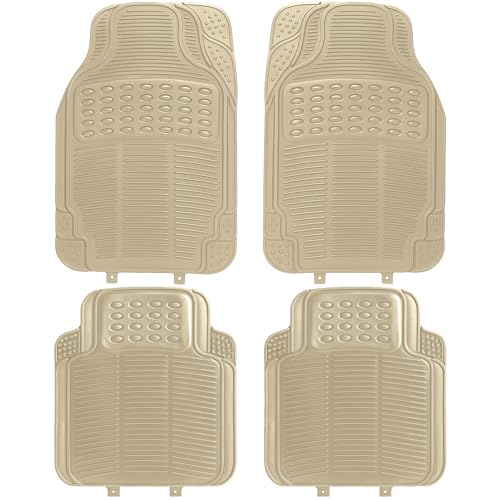 KINGSWAY Accessories Universal Use Anti Skid PVC Car Mat Compatible with Kia Carens Clavis EV Year 2025 Onwards, Set of 4 Pcs Anti Slip Car Floor Rubber Mats, All Weather Car Foot Mats, Beige