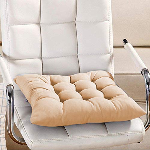 Padam Shree Cotton Decorative Damask Fabric Chairpad/Back Support/Seat Cushion with Ties and Handmade Quilting (Beige, Medium - 15X15' Inch) Pack of 2 1