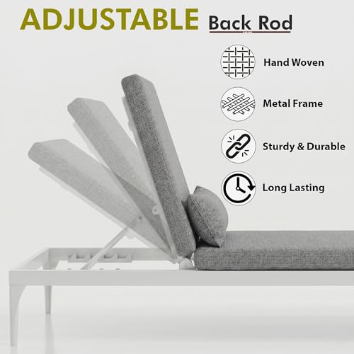 Image of BRISHI Outdoor Swimming Poolside Lounger Beach Sunbathing Lawn Patio Chaise Lounge Sun Lounger Chair Adjustable Backrest (White /Grey)