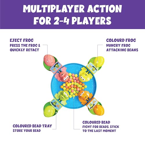 Image of Toymagic Hungry Feed Me Frog Game with 32 Beans|Eat The Beans|Hungry Frog Game for Kids|4 Player Family Party Board Game|Press The Frog|Collect More Beans|Best Birthday Gift for Kids 4+|-Multicolor