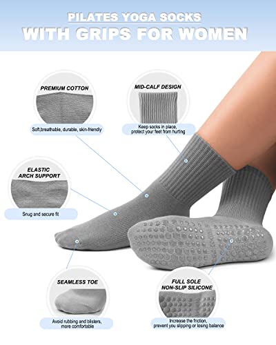 5 Pairs Pilates Socks Yoga Socks With Grips For Women Non-Slip Grip Socks For Pure Barre, Ballet, Dance, Workout, Hospital, Assorted #TOP2
