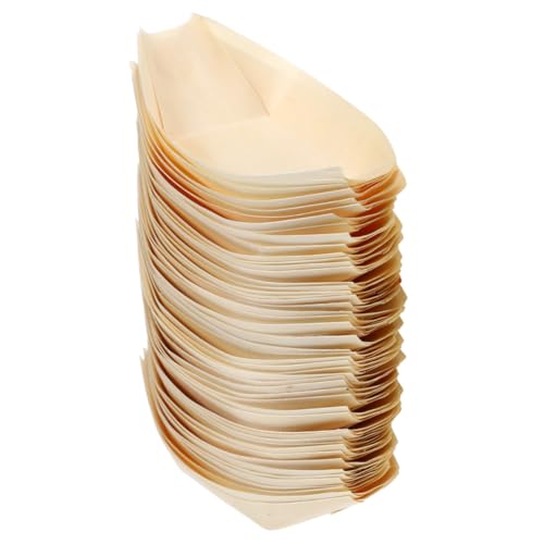 Ipetboom 50pcs Wooden Sushi Boats Disposable Snack Containers for Sushi Salads Cakes Easy Cleanup