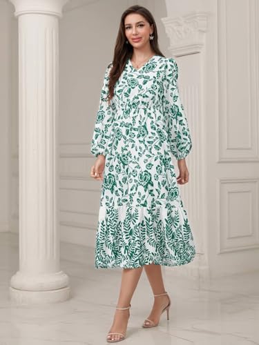 Tadkee Women's Cotton Blend Classic Below The Knee Casual Dress (Fn-Floral-Dress-135-Green-Xl_Green