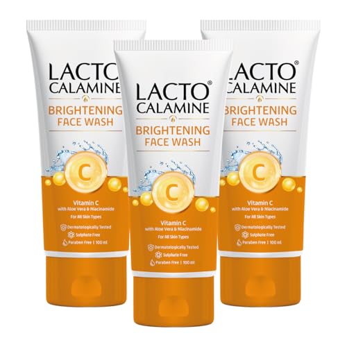 Image of Lacto Calamine Vitamin C Face Wash | Pack of 3 x 100ml | Aloe Vera & Niacinamide Face Wash for Glowing Skin | Facewash that Exfoliates Skin & Reduces Pigmentation | No Parabens, No Sulphates