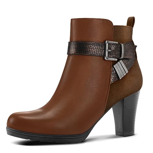 mysoft Women's Wide Width Ankle Boots Chunky Heel Ankle Strap Buckle Booties with Zipper